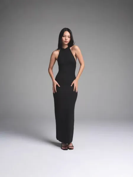 Black High-Neck Midi Dress - 3