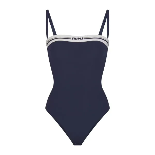 Skims Logo Trim White One-Piece Swimsuit - 6