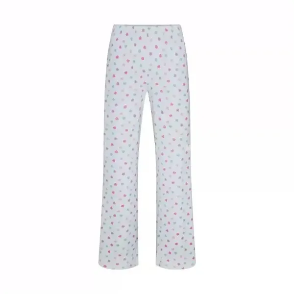 Design Heart Print Wide-Leg Pajama Pants White - 7