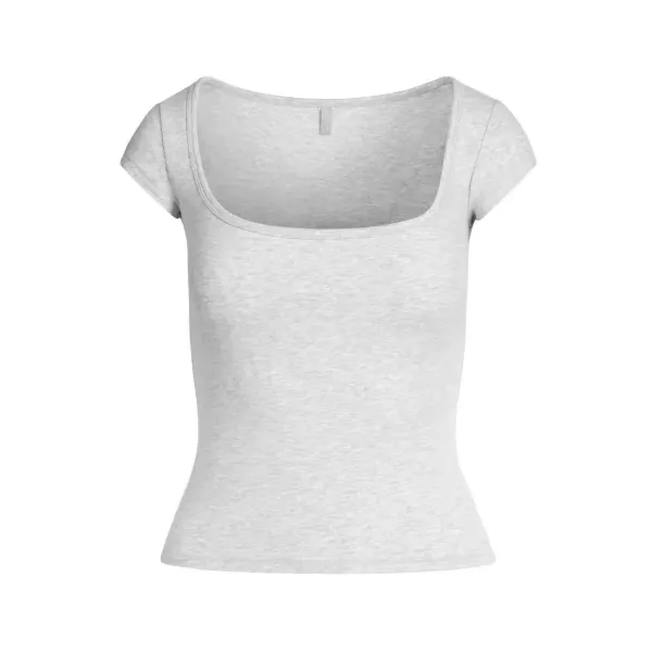 Design Square Neck Crop T-Shirt Gray - 8