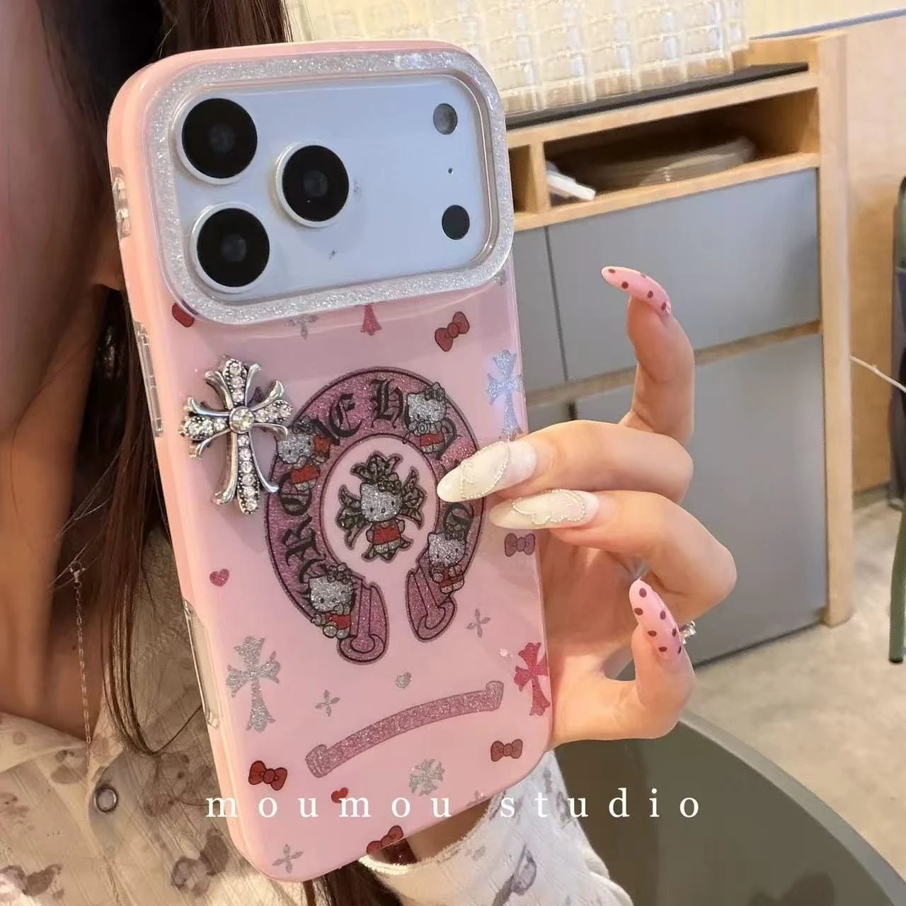 Hello Kitty x Chrome Hearts Inspired Custom Phone Case Orange Glitter Phone-Case - 4