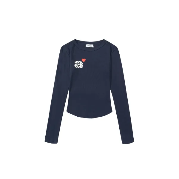 Saint Tears Heart Dot Logo Long-Sleeve Cropped Top Navy - 11