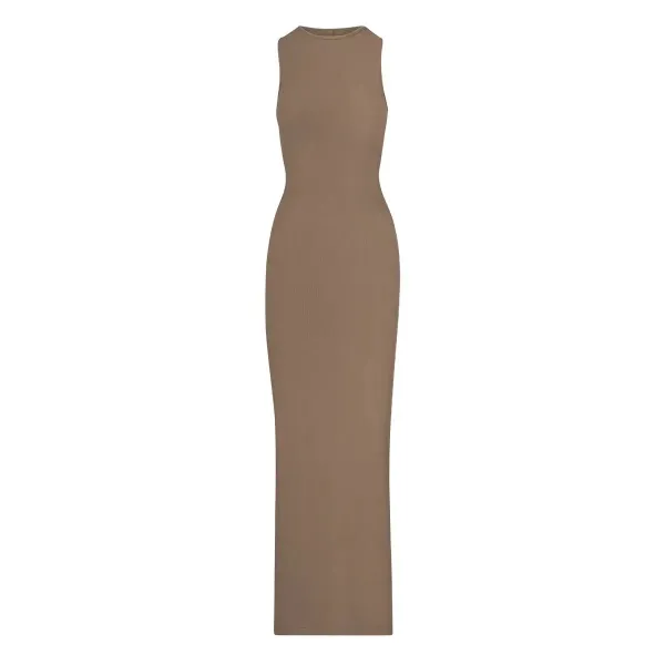 Olive Ribbed Sleeveless Maxi Dress - 4