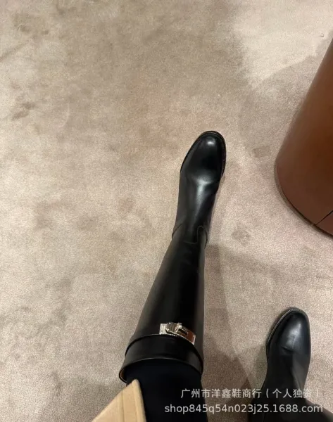 Hermès Chelsea Boots Black Leather Knee-High Boots - 5