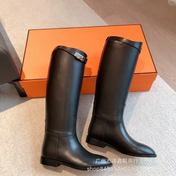 Hermès Chelsea Boots Black Leather Knee-High Boots - 12