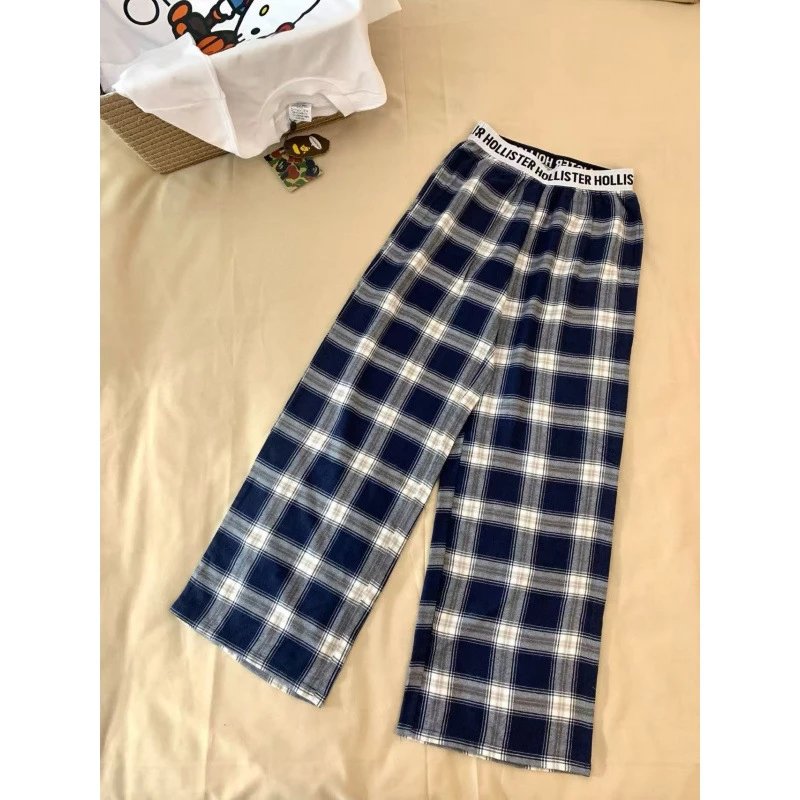 Hollister Plaid Lounge Pants Navy Blue