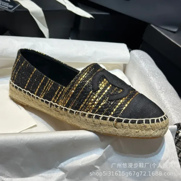 Chanel CC Logo Quilted Espadrille Loafers Black and White - 15