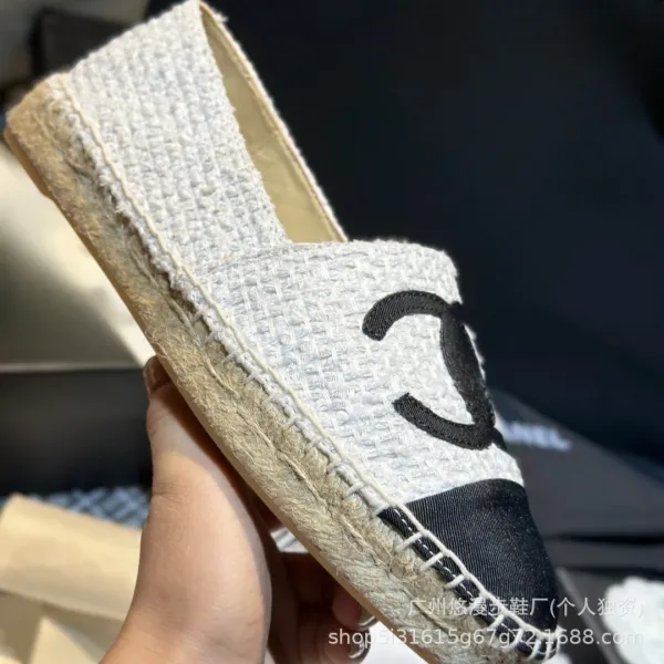 Chanel CC Logo Quilted Espadrille Loafers Black and White - 27