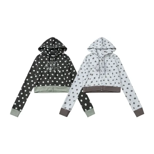Saint Tears Polka Dot Cropped Zip-Up Hoodie Black - 6