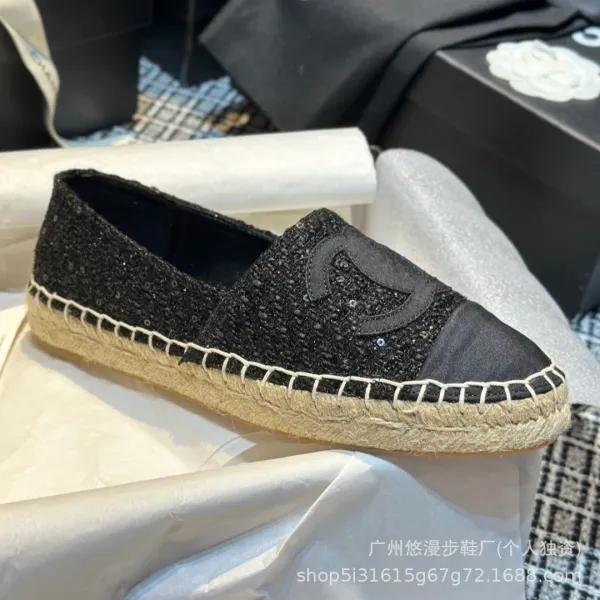Chanel CC Logo Quilted Espadrille Loafers Black and White - 38