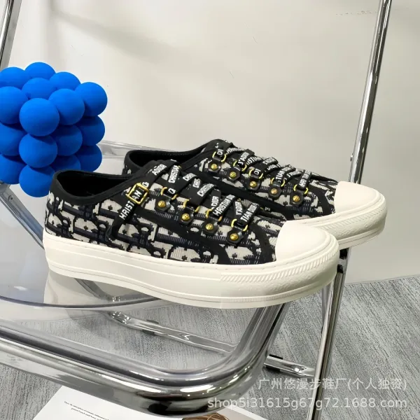Dior B23 Oblique Print White Canvas Sneakers - 13