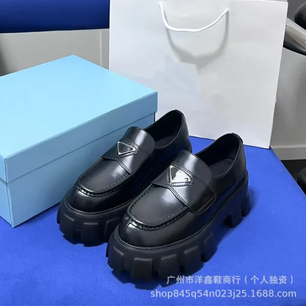 Prada Cleated Loafers Black Patent Leather Chunky Platform Loafers - 33