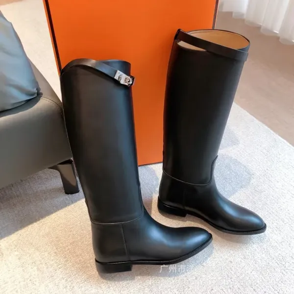 Hermès Chelsea Boots Black Leather Knee-High Boots - 11