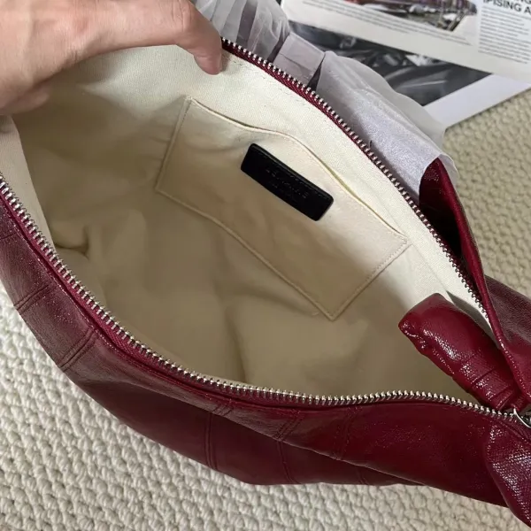 Design Crescent-Shaped Leather Hobo Bag in Cognac, Olive, and Silver - 12