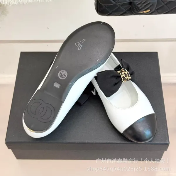 Chanel-inspired Two-Tone Bow Loafers Beige and Black Flat Shoes - 8