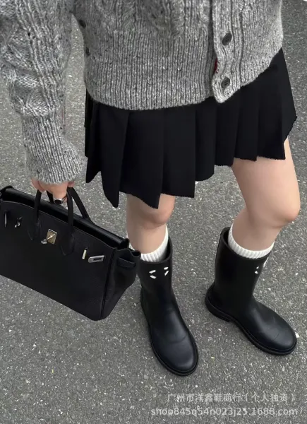 Chanel Rain Boots Black with CC Logo Rubber Knee-High Boots - 8