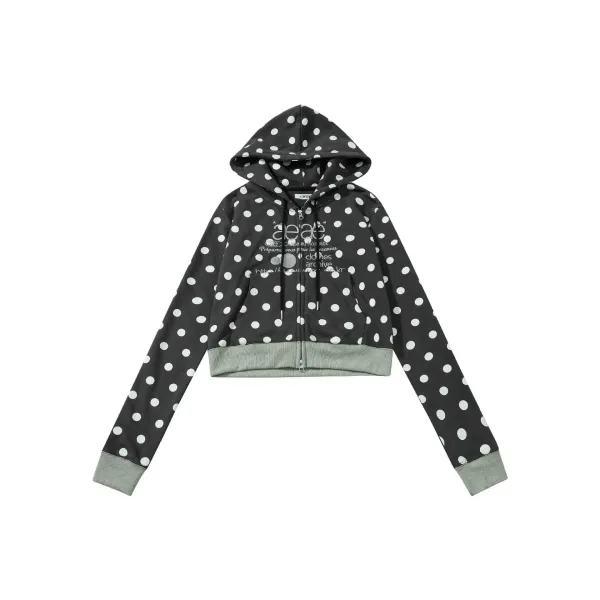 Saint Tears Polka Dot Cropped Zip-Up Hoodie Black - 9
