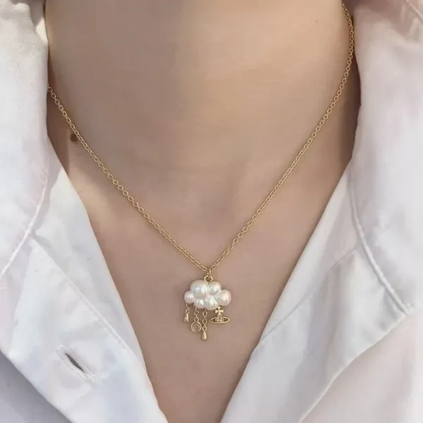 Vivienne Westwood Orb Cloud Pearl Necklace Silver - 7