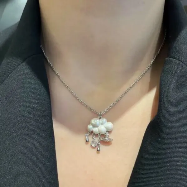 Vivienne Westwood Orb Cloud Pearl Necklace Silver - 9