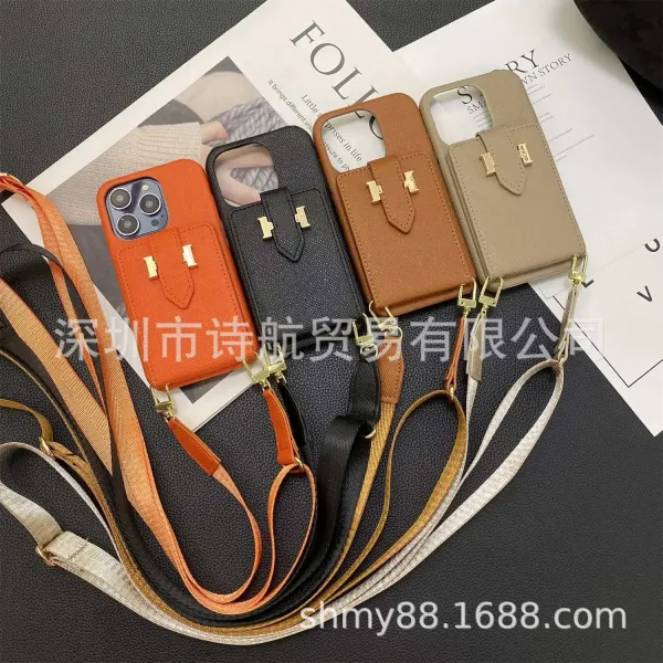Hermès-Inspired Epsom Leather Phone Crossbody Case Tan Phone-Accessories - 2