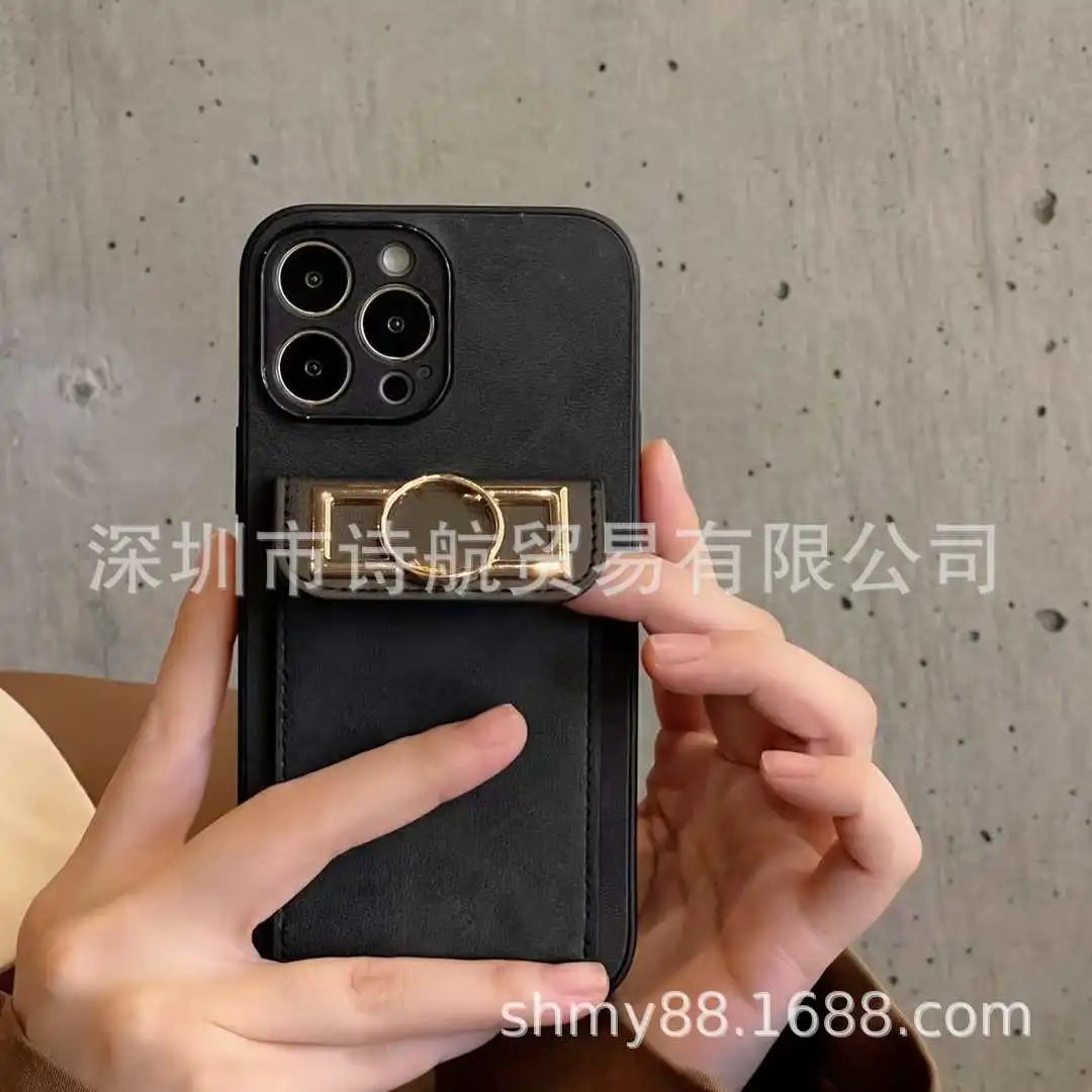 Universal Phone Case with Ring Holder and Card Slot Black Phone-Case