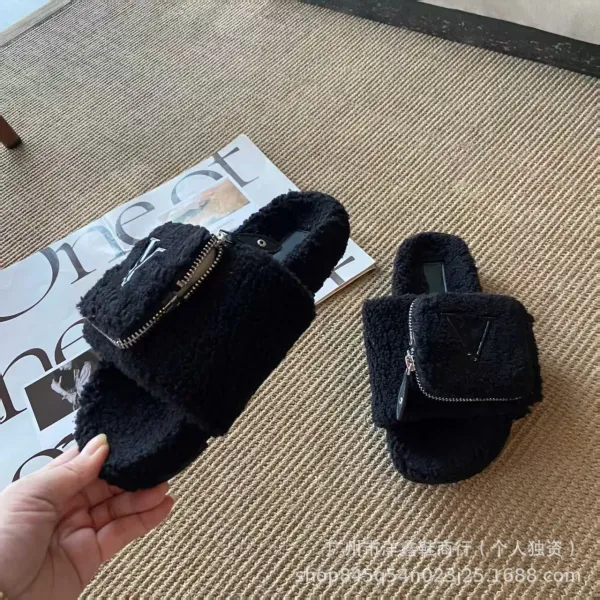 Valentino Garavani VLogo Shearling Slippers Brown - 11
