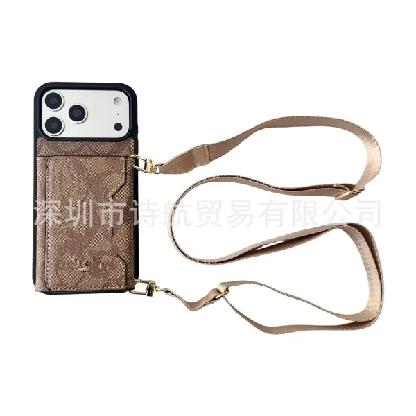 Coach Signature Print Cardholder Phone Case with Strap Black/Brown - 10