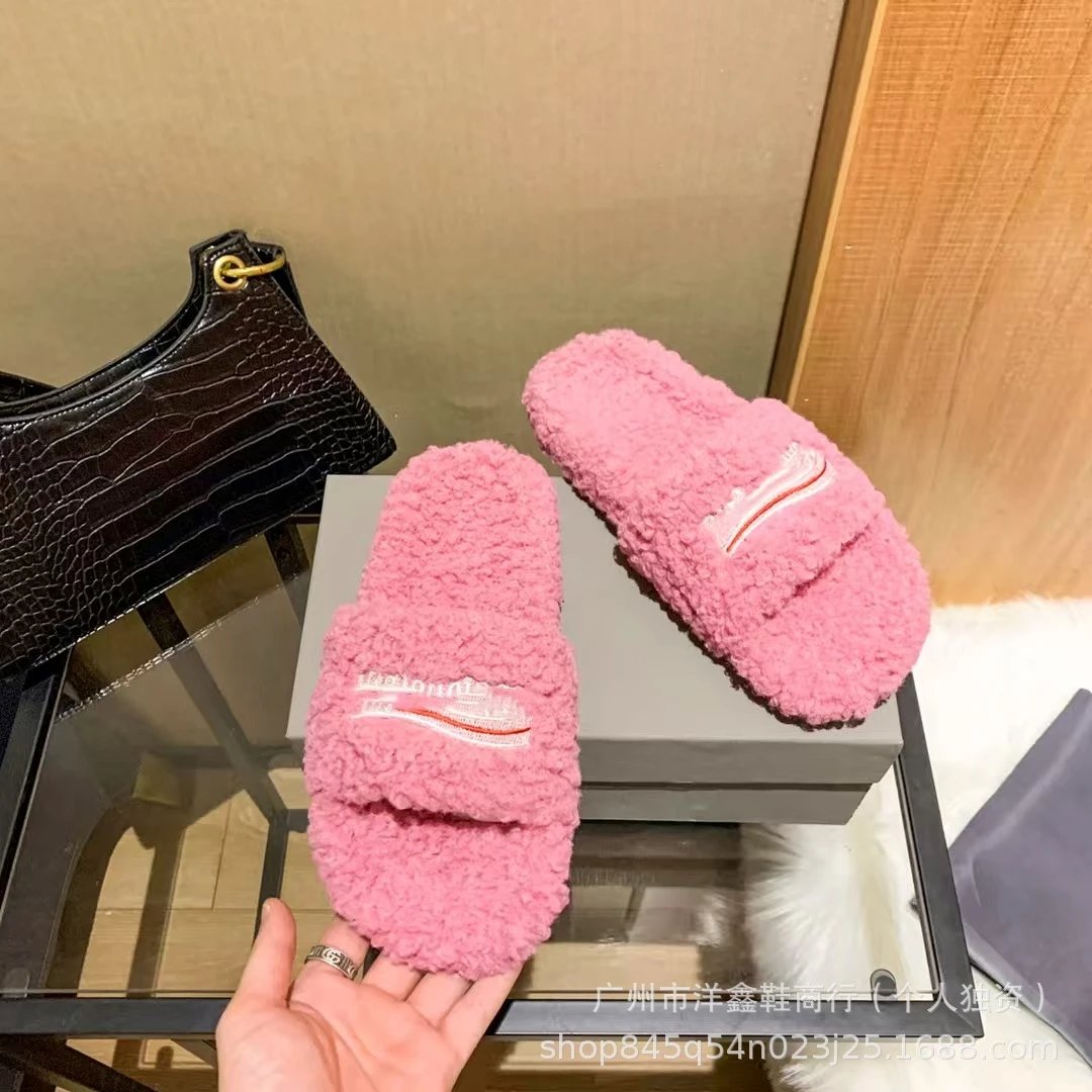 Balenciaga Triple S Fuzzy Slippers Black - 25