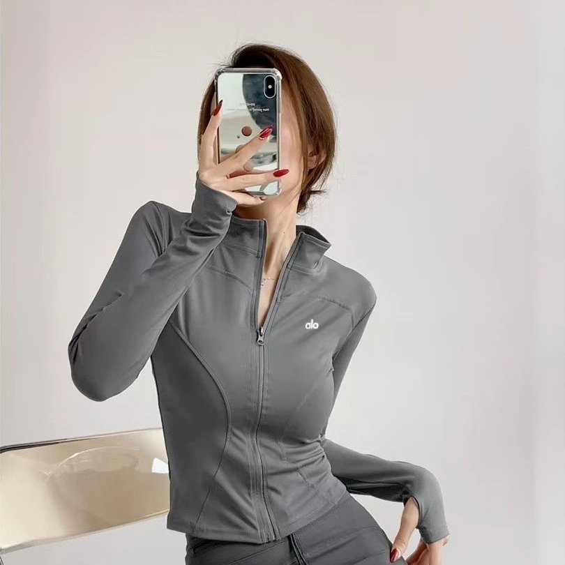 Alo Yoga Studio Zip-Up Long Sleeve Top Gray Activewear