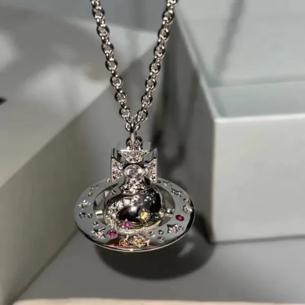 Vivienne Westwood Orb Pendant Necklace Multicolor Crystal-Embellished Silver Necklace - 2