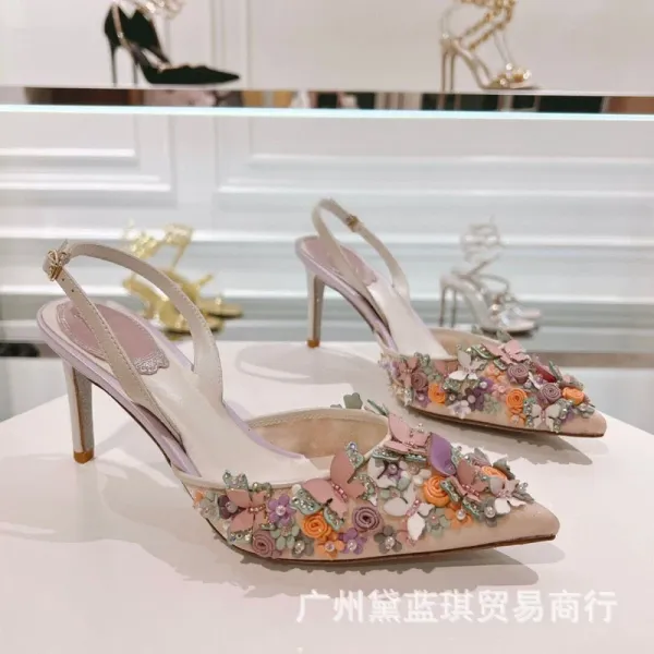 Bene Gao Villa Floral Embellished Slingback Stilettos White - 2