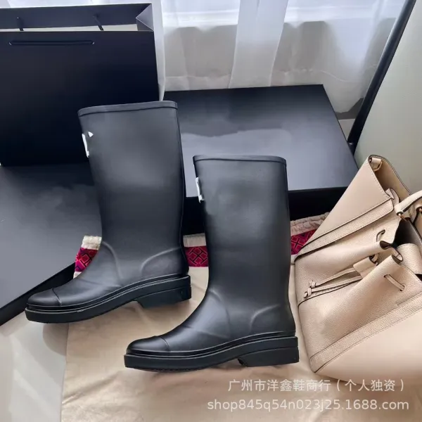 Chanel Rain Boots Black with CC Logo Rubber Knee-High Boots - 20