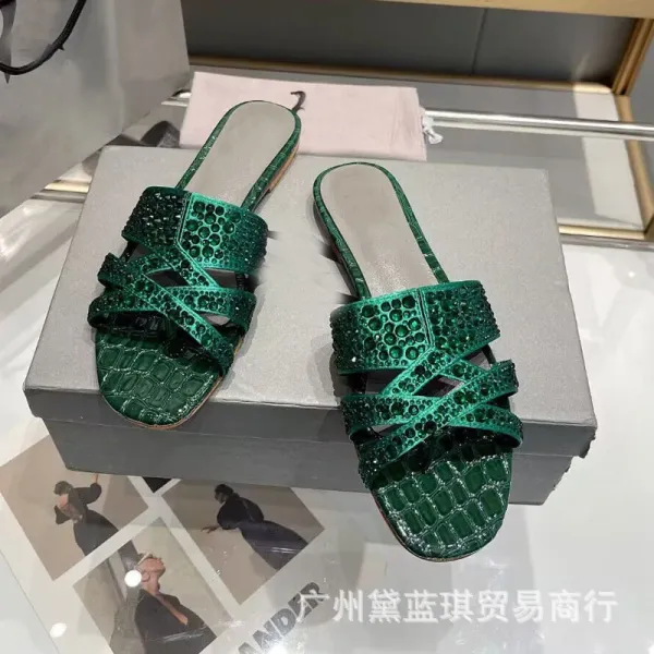 Jil Sander x Crystal-Embellished Croc-Print Slide Sandals in Sky Blue - 6