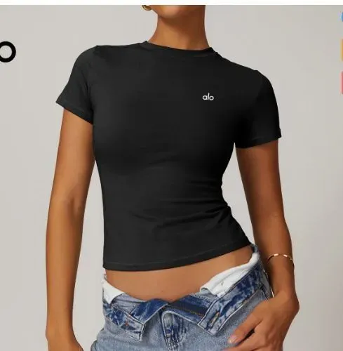 Alo Yoga Sculpted Fit Short Sleeve Top Black Activewear Top - 3