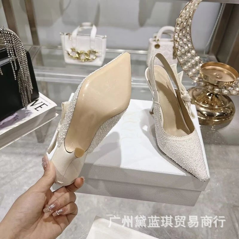 Design Crystal-Embellished Pointed-Toe Slingback Heels Silver Gray - 11