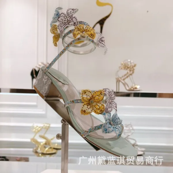 Dior J'adior Floral Embellished Black Block Heel Sandals - 6