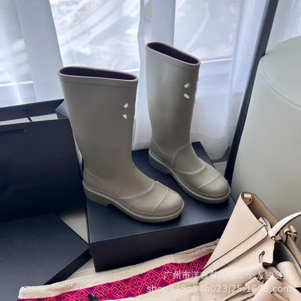 Chanel Rain Boots Black with CC Logo Rubber Knee-High Boots - 31