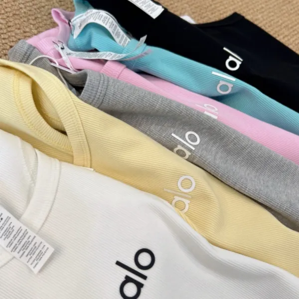 Alo Yoga Ribbed Crop Tank Top in Pink, Blue, White, Yellow, Black, and Gray - 4