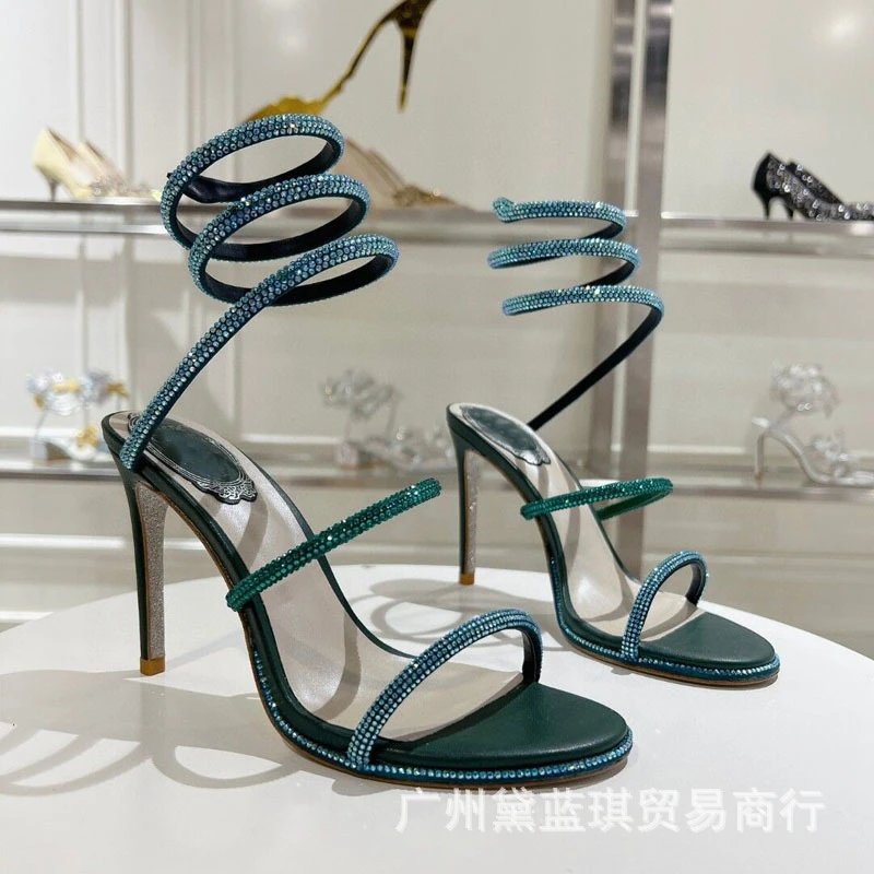 Christian Louboutin Spiral Strass Sandals Teal Blue Stilettos