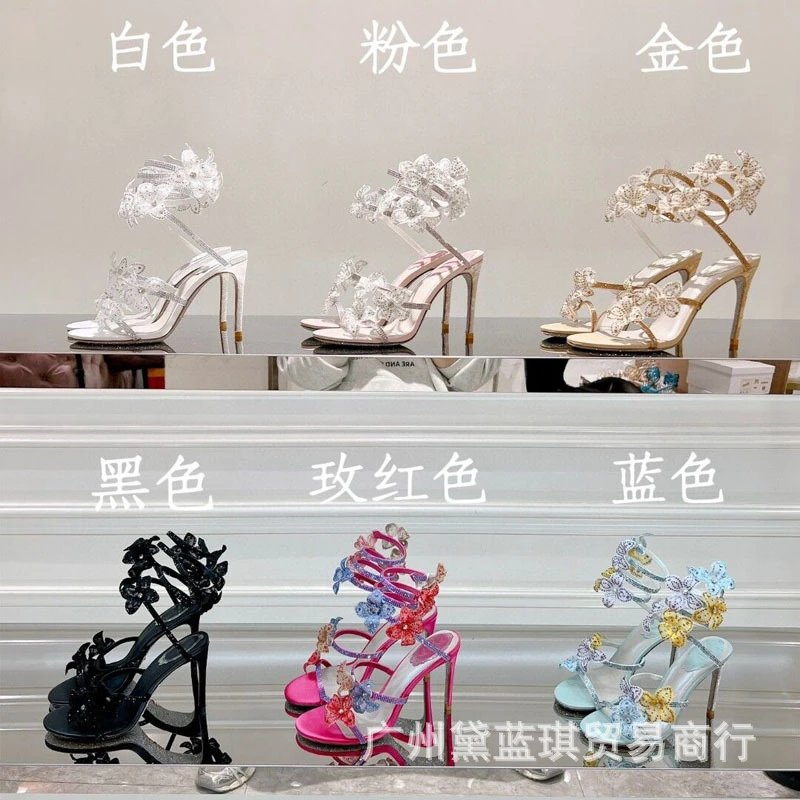 Clear Strap Floral Embellished Stiletto Heels Pink Transparent Sandals - 2