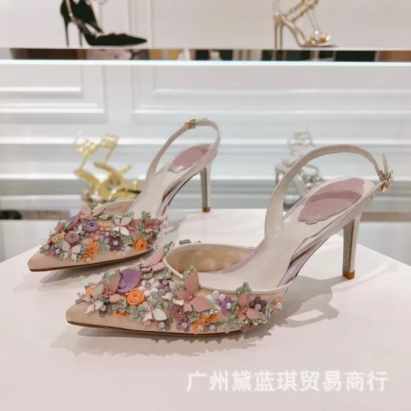 Bene Gao Villa Floral Embellished Slingback Stilettos White - 3