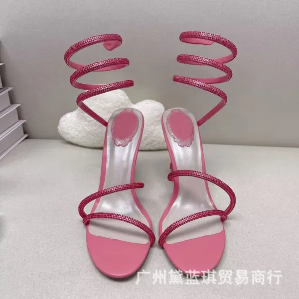 Purple Crystal Spiral Ankle Wrap Stiletto Heels - 2