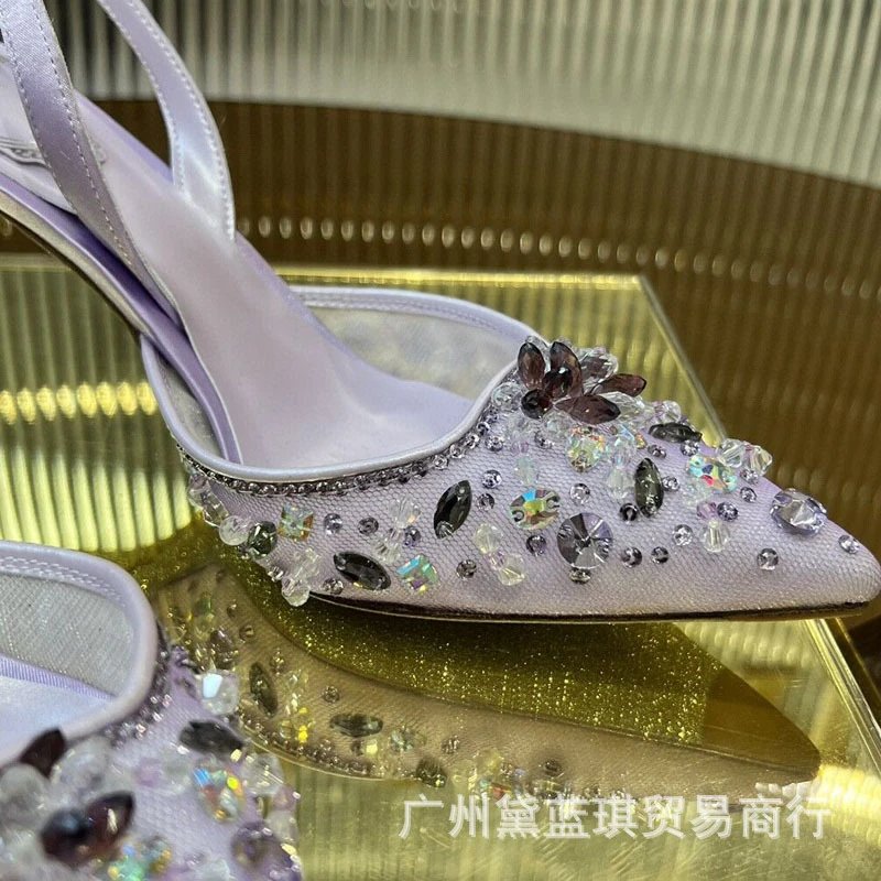 Design Crystal-Embellished Pink Pointed-Toe Slingback Heels - 9