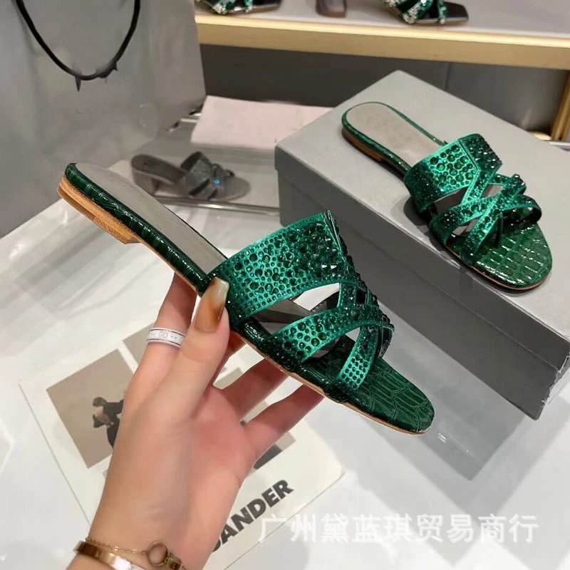 Jil Sander x Crystal-Embellished Croc-Print Slide Sandals in Sky Blue - 7