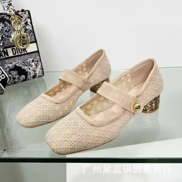 Dior J'Adior Mary Jane Lace Black Gold Block Heel Shoes - 6