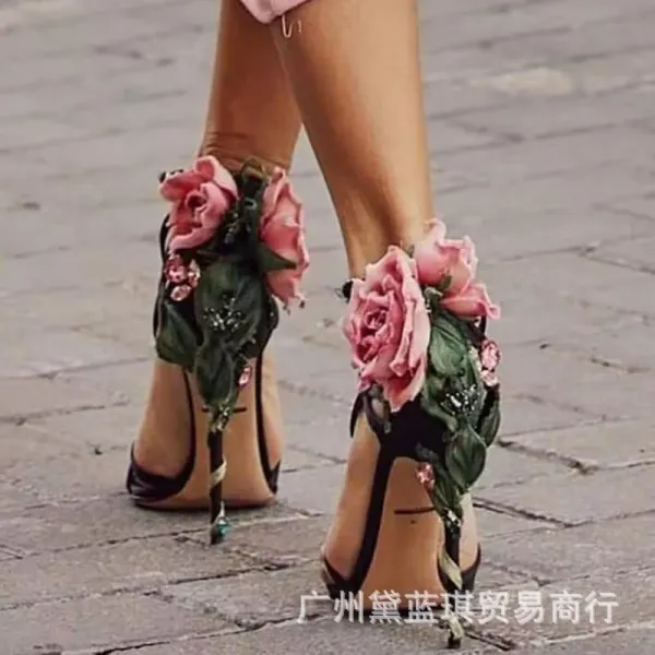 Christian Louboutin Flower-Embellished Strappy Red Stilettos - 3