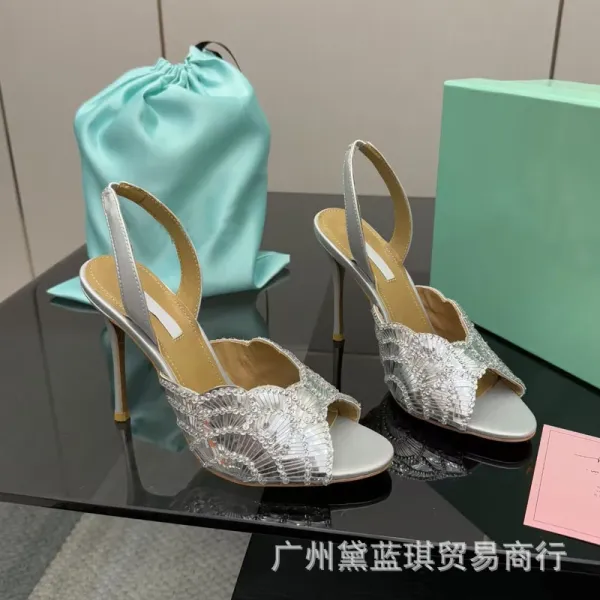 Design Embellished Metallic Pink Slingback Stiletto Heels - 8