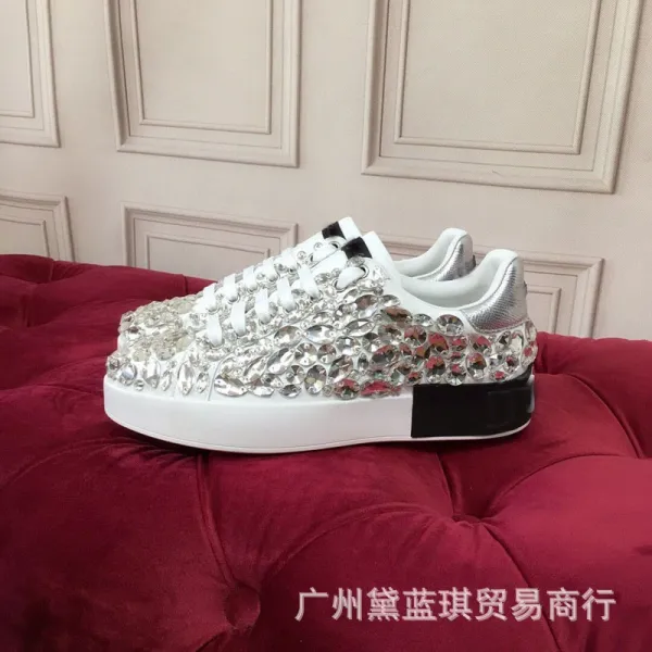 Philipp Plein Crystal-Embellished White Chunky Sneakers - 5