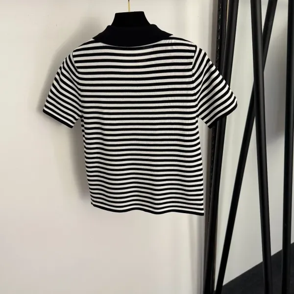 Miu Miu Striped Knit Polo Yellow and White - 5