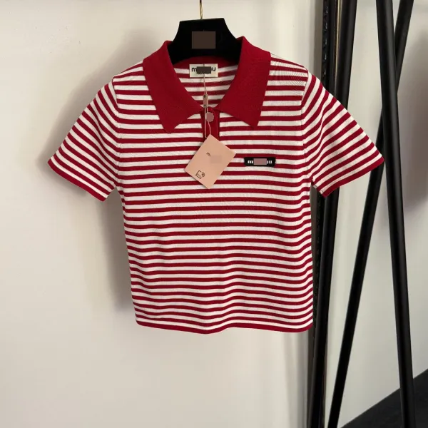 Miu Miu Striped Knit Polo Yellow and White - 8